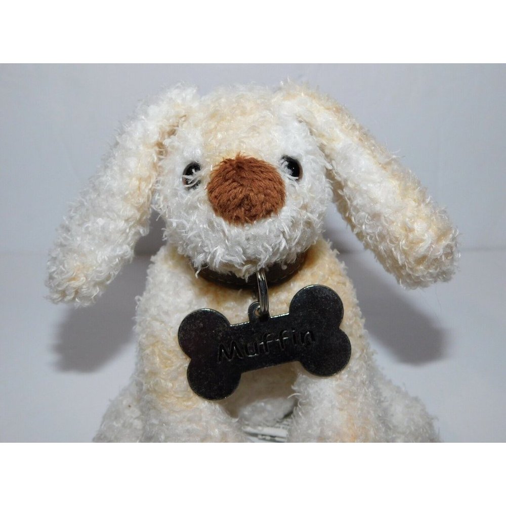 Blankets & Beyond White Cream 5" plush Puppy Muffin w Tag Collar - Picture 2 of 8